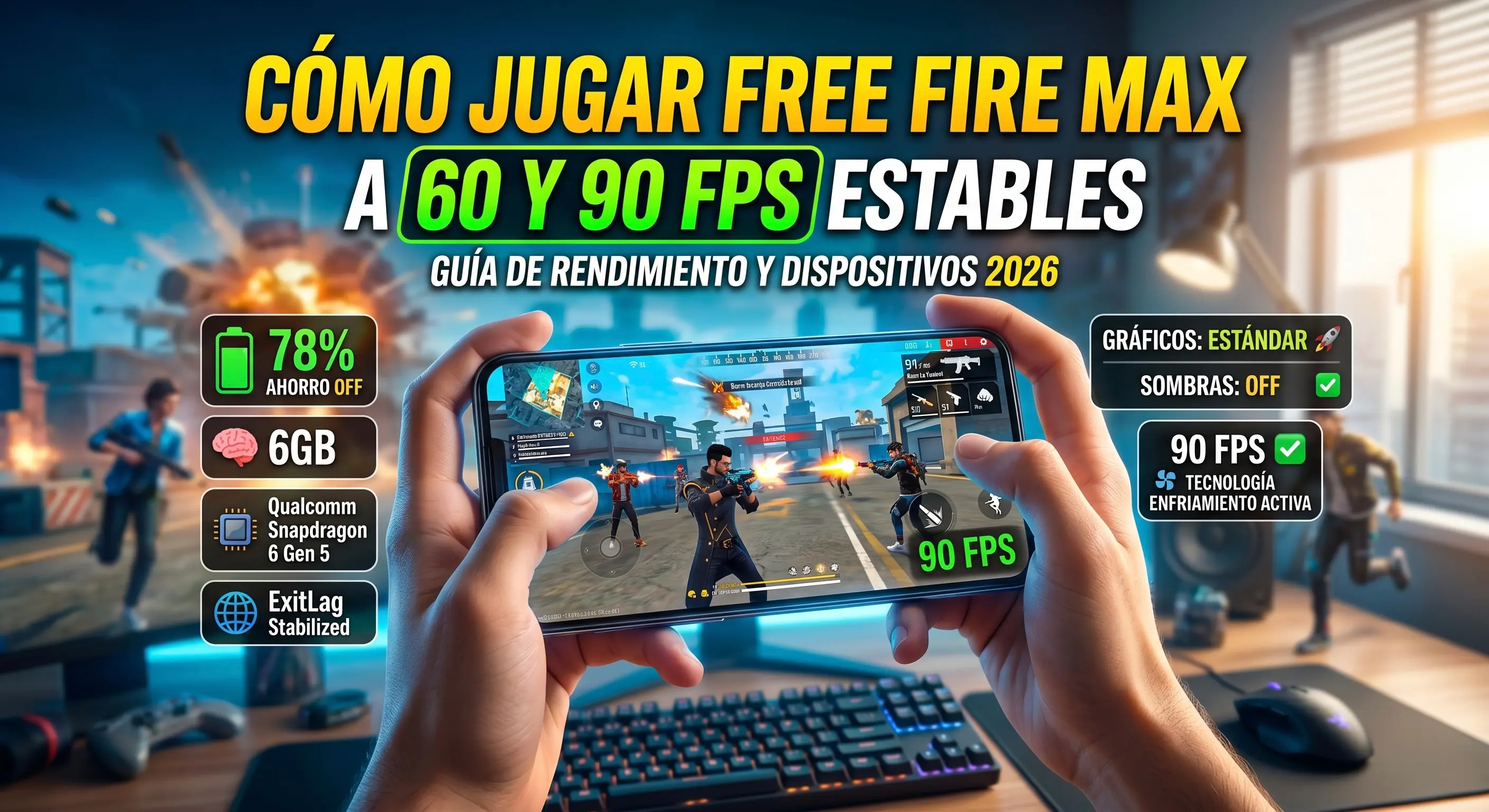 Cómo jugar Free Fire MAX a 60 y 90 FPS estables en 2026: guía completa de rendimiento y dispositivos