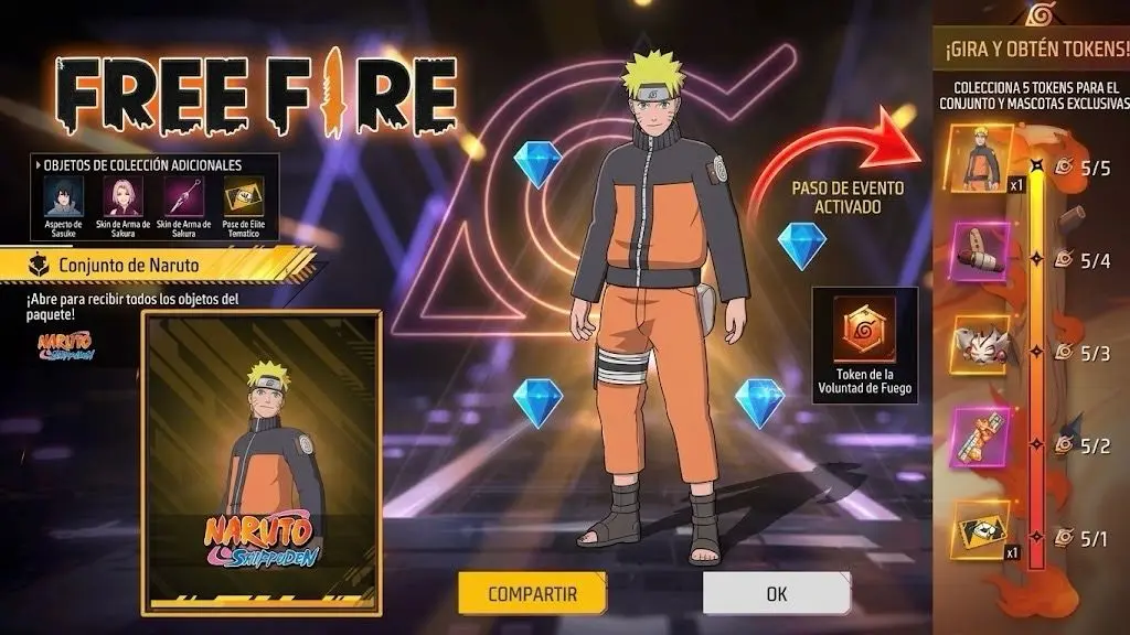 Free Fire x Naruto Shippuden: guía completa de skins, eventos y recompensas ninja